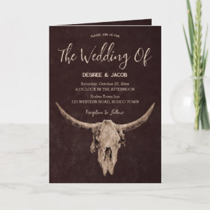 Country Western Brown Rustic Bull Skull Invitation