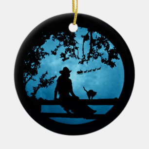 Country Western Christmas Cowgirl and Santa Fun  Ceramic Ornament