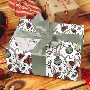 Country Western Christmas Floral Reindeer Skull Wrapping Paper