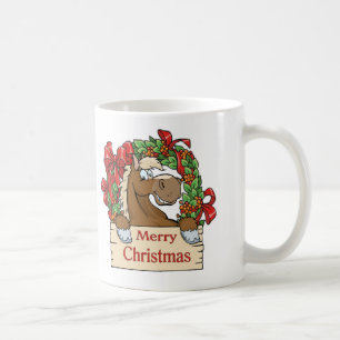Country Western Christmas Horse With Wreath Coffee Mug