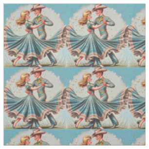 Country Western Couple Dancing Fabric