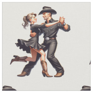 Country Western Couple Dancing Fabric