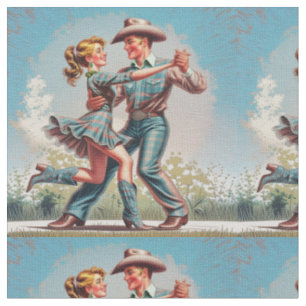 Country Western Couple Dancing Fabric