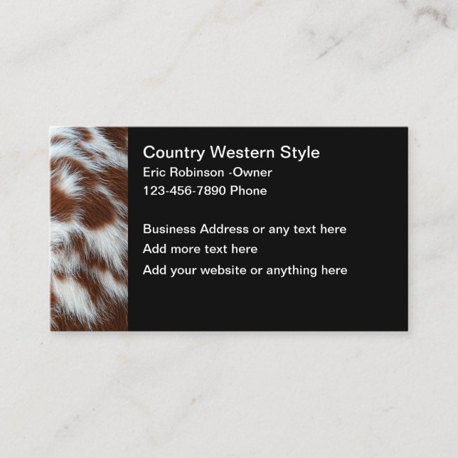Country Western Cow Pattern Business Cards 3 (Front)
