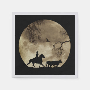 Country Western Cowboy and Horse in Moonlight Napkin