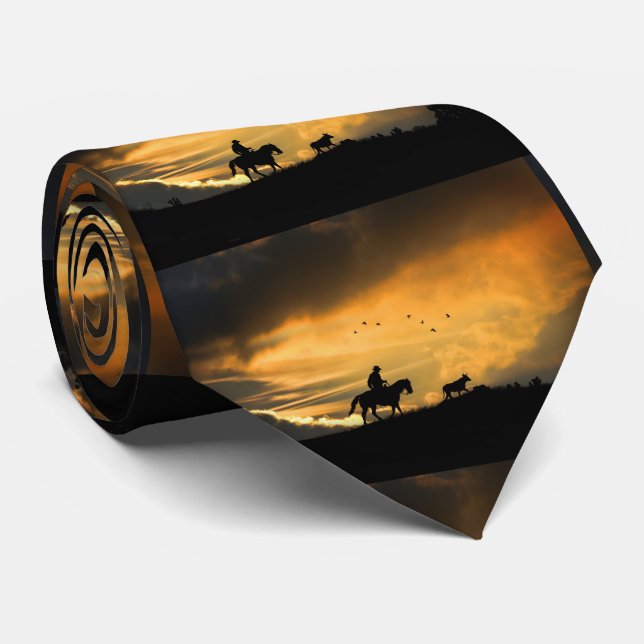 Country Western Cowboy and Steer Tie (Rolled)