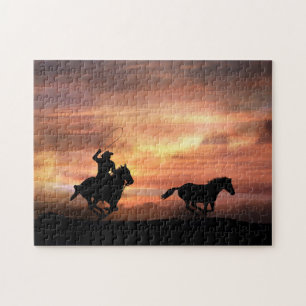 Country Western Cowboy and Wild Horse Jigsaw Puzzle