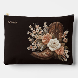 Country Western Cowboy Boot and Flowers Accessory Pouch