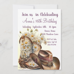 Country Western, Cowboy Boots, 16th Birthday       Invitation