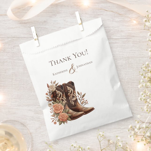 Country Western Cowboy Boots with Flowers- Wedding Favour Bag (Clipped)
