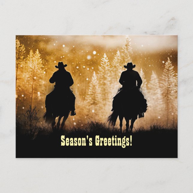 Country Western Cowboy Christmas Seasons Greetings Postcard (Front)