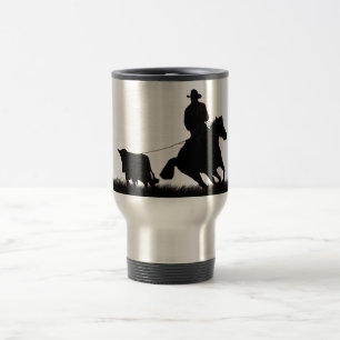 Country Western Cowboy Horse Roping Steer Travel Mug