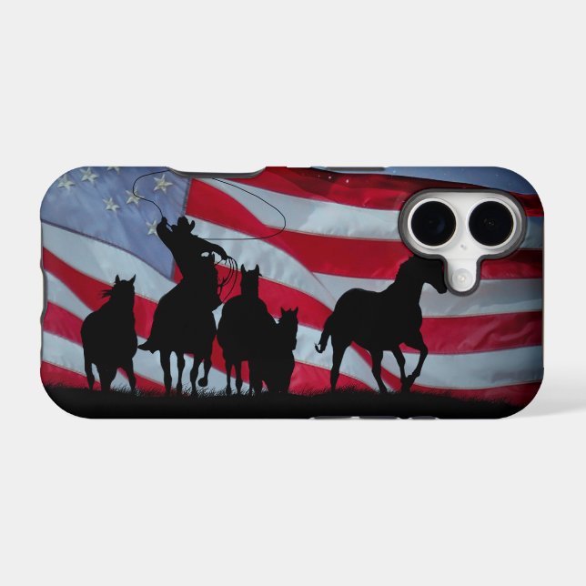 Country Western Cowboy Roping American Flag (Back (Horizontal))