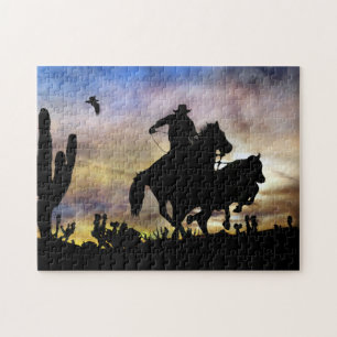 Country Western Cowboy Roping Steer Jigsaw Puzzle