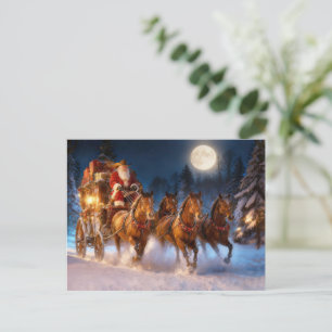 Country Western Cowboy Santa and Stagecoach Postcard