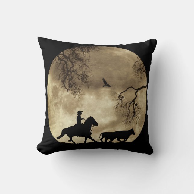 Country Western Cowboy with Horse and Moon Cushion (Front)