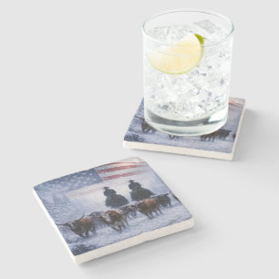 Country Western Cowboys American Flag Stone Coaster