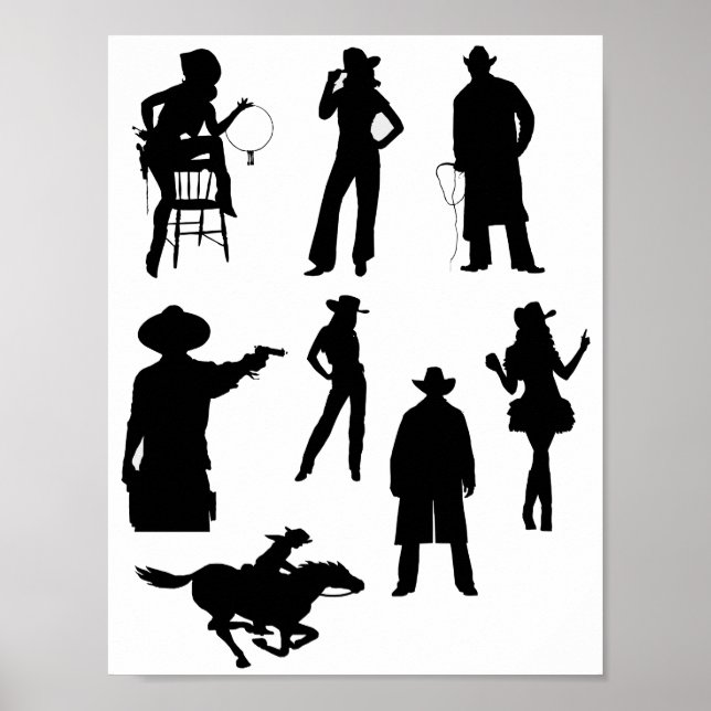 Country western cowboys cowgirls rodeo silhouettes poster (Front)