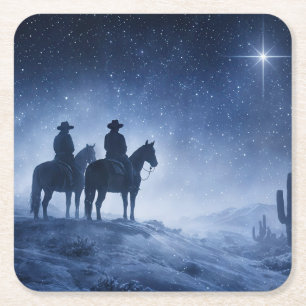 Country Western Cowboys Southwestern Chritmas Square Paper Coaster