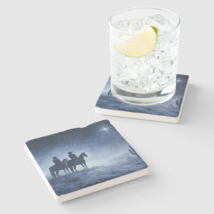 Country Western Cowboys Southwestern Chritmas Stone Coaster