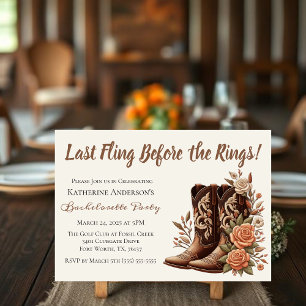 Country Western Cowgirl Boot with Flowers Invitation