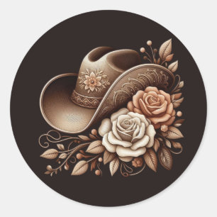Country Western Cowgirl Hat with Flowers Classic Round Sticker