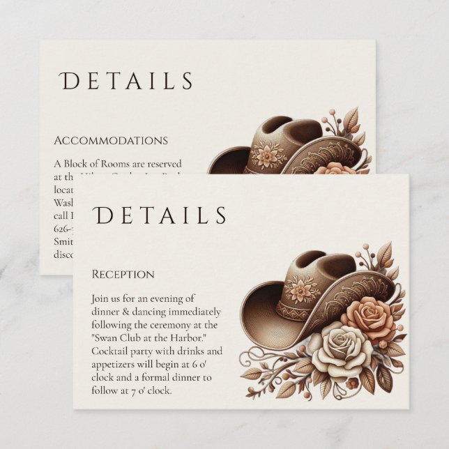Country Western Cowgirl Hat with Flowers Enclosure Card (Front/Back)