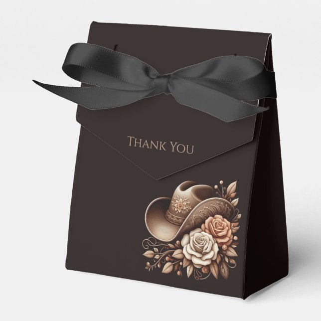 Country Western Cowgirl Hat with Flowers  Favour Box (Front Side)