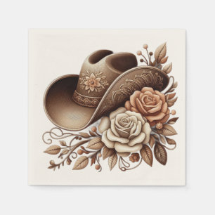 Country Western Cowgirl Hat with Flowers Napkin