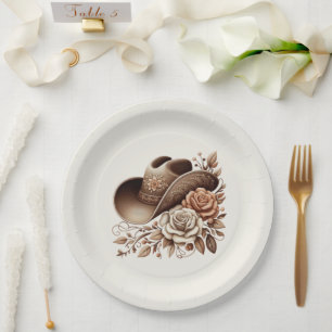 Country Western Cowgirl Hat with Flowers Paper Plate