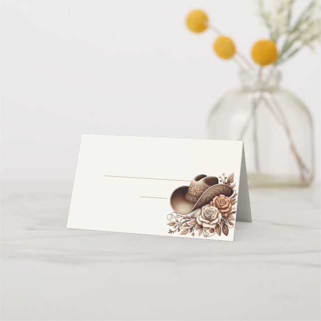 Country Western Cowgirl Hat with Flowers  Place Card (Back)