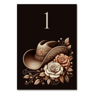 Country Western Cowgirl Hat with Flowers Table Number