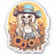Country Western Cowgirl Skeleton Sunflowers Floral