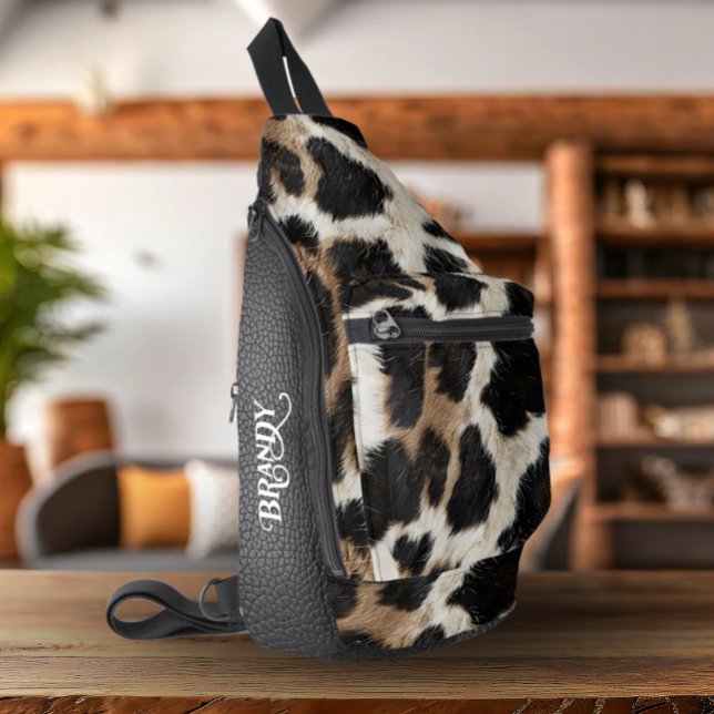 Country Western Cowhide and Leather Printed  Sling Bag (Faux Cow Hide and Leather Printed Design Chic Sling Bag)