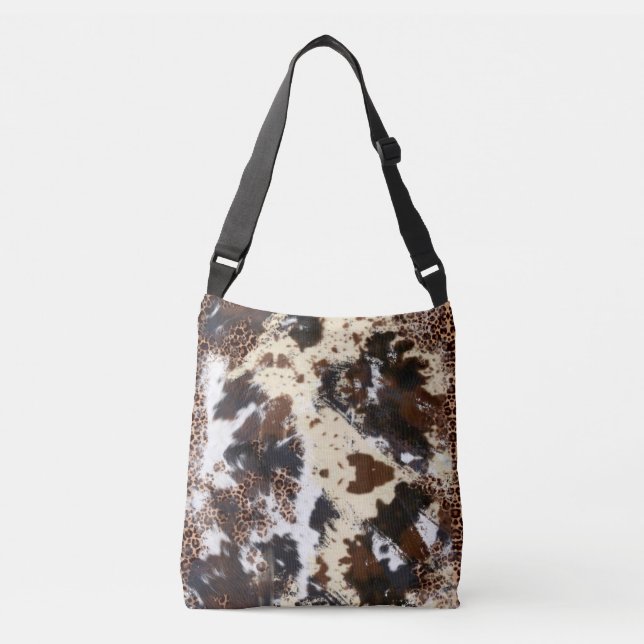 Country Western Cowhide and Leopard Animal Print Crossbody Bag (Front)