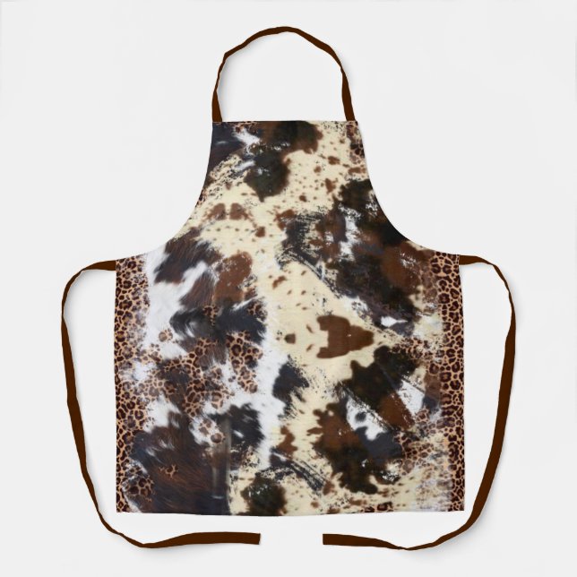 Country Western Cowhide and Leopard Print Apron (Front)