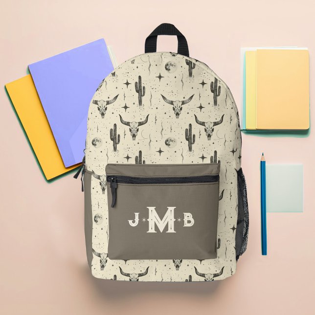 Country Western Custom Monogram Printed Backpack (Custom Monogram Country Western Neutral Backpack)