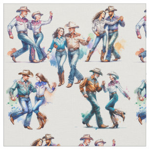 Country Western Dancers  Variety of Couples Fabric