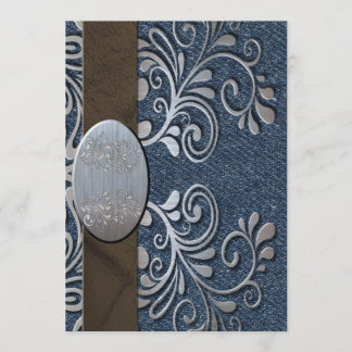 Country Western Denim Silver Buckle Wedding Invitation