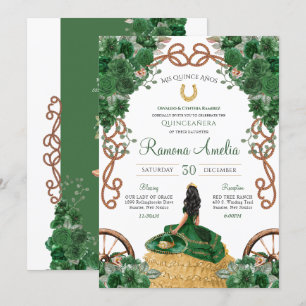 Country Western Emerald Green Floral Quinceañera Invitation