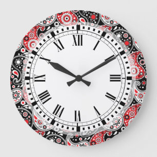 Country Western Farm Bandana Paisley Kitchen Large Clock
