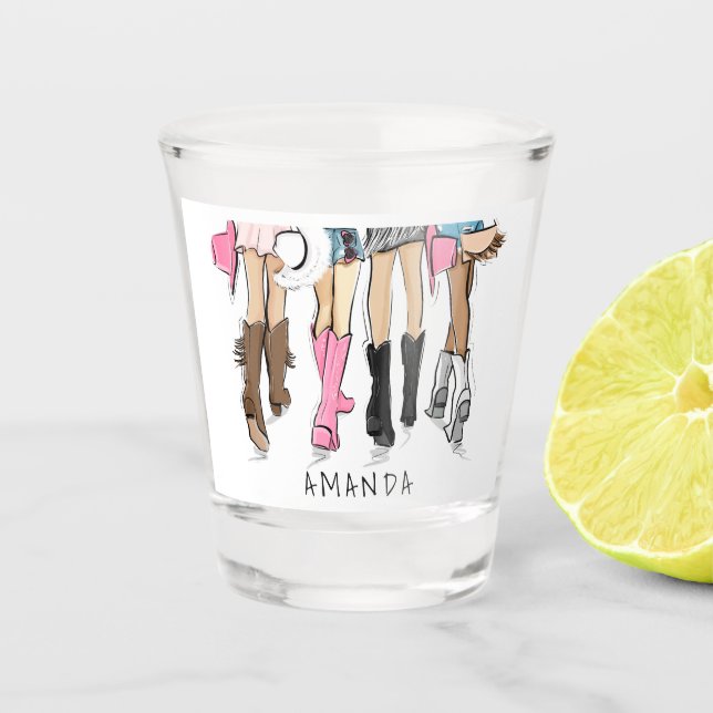 Country Western Fashion Custom Cowboy Boots Shot Glass (Front)