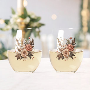Country Western Flowers Stemless Wine Glass