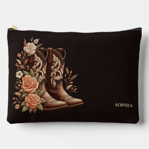 Country Western Flowers with Cowboy Boots Accessory Pouch