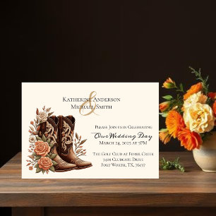 Country Western Flowers with Cowboy Boots Invitation