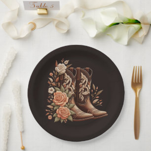 Country Western Flowers with Cowboy Boots Paper Plate