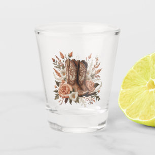 Country Western Flowers with Cowboy Boots- Shot Glass