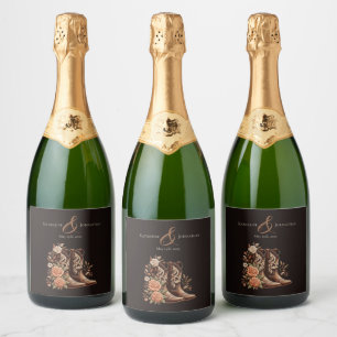 Country Western Flowers with Cowboy Boots Sparkling Wine Label