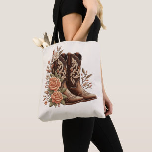 Country Western Flowers with Cowboy Boots Tote Bag