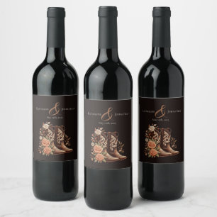 Country Western Flowers with Cowboy Boots Wine Label